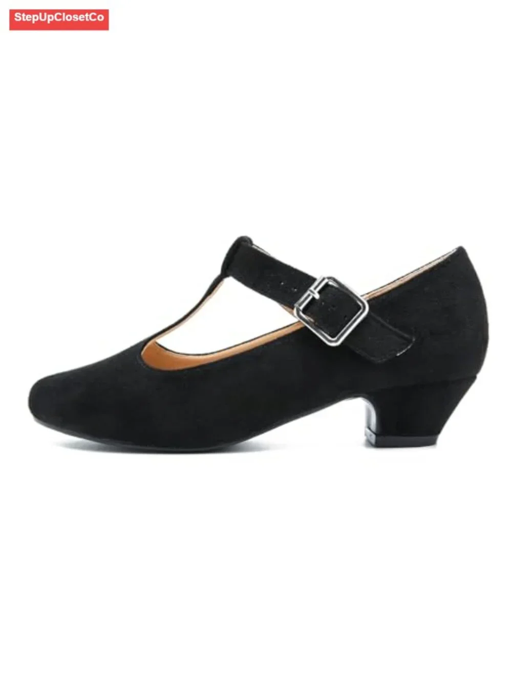 Women's T-Strap Mary Jane Pumps Low Block Heel Buckle Closure